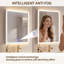 Armoire à pharmacie lumineuse à DEL avec miroir anti-buée, armoire de salle de bain intelligente à encastrer ou à surface, droit réglable 3 couleurs, tablette en verre, douille de rasoir USB