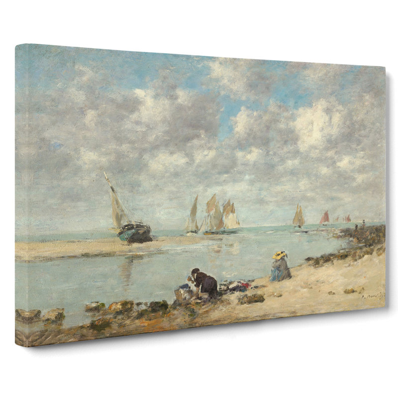 Washerwoman Near Trouville by Eugene Boudin - Wrapped Canvas Painting, 50cm H x 76cm W x 3cm D