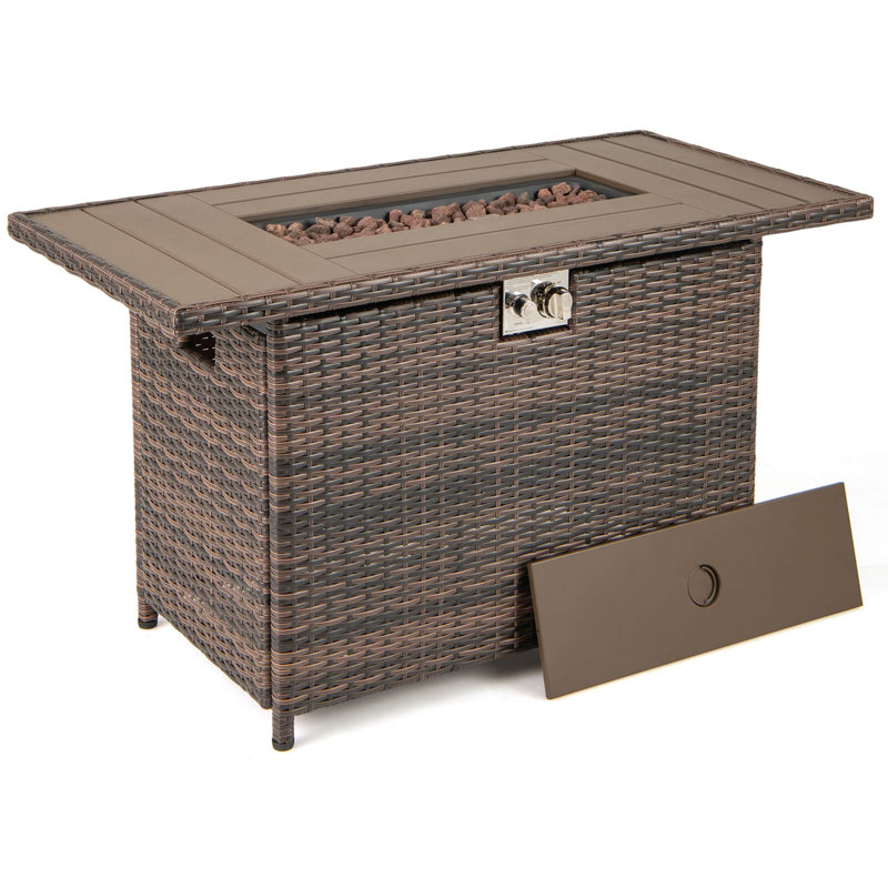 44.5" Propane Fire Pit Table with Metal Slatted Tabletop & Stainless Steel Burner Brown, Brown