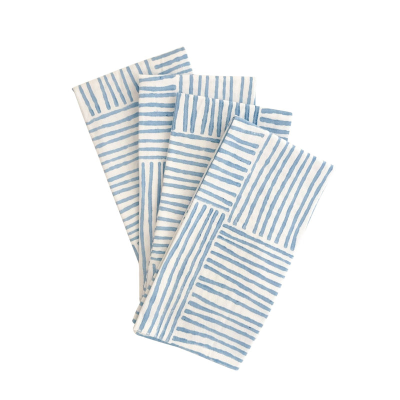 Serviettes S / 4 - Rayures, bleu uniforme, Blue Striped