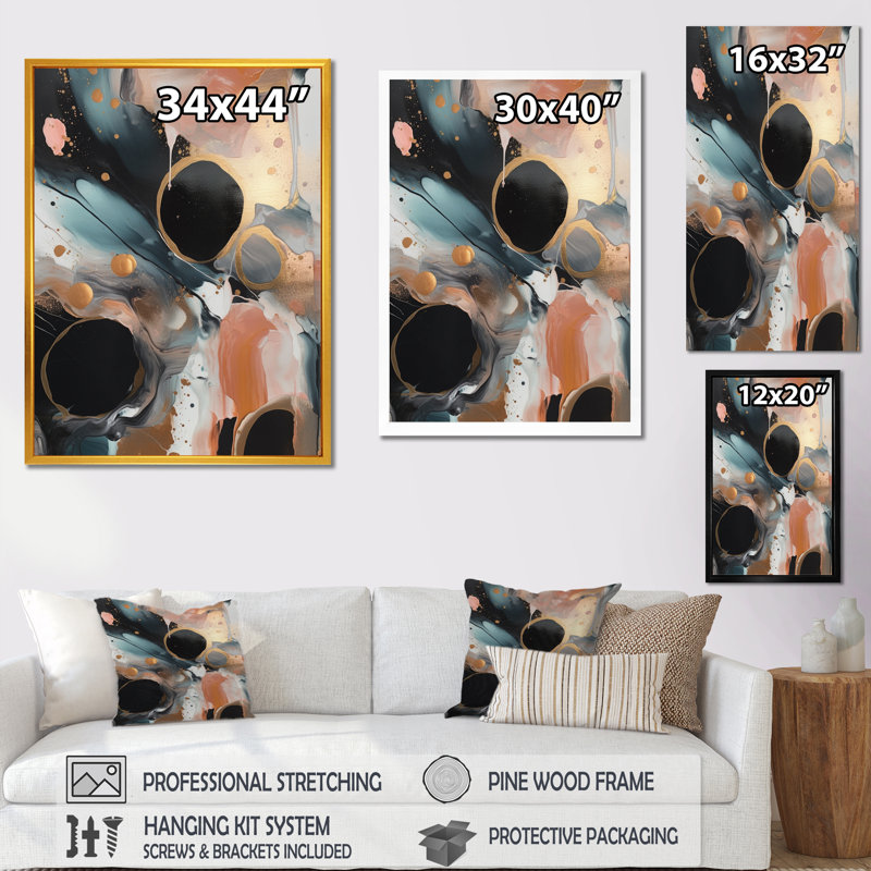 Reproduction d'art sur toile en marbre noir et or marbré, Impression noire sur toile encadrée, H 20 po x l 12 po x P 1 po