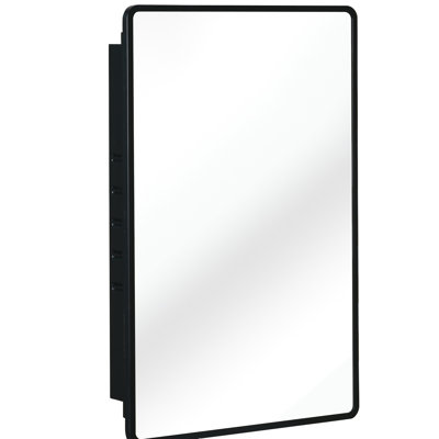 Wall Mounted Black Metal Framed Mirror Cabinet 24x36 Inch, With 3 Adjustable Shelves And Bathroom Elegance Glass For