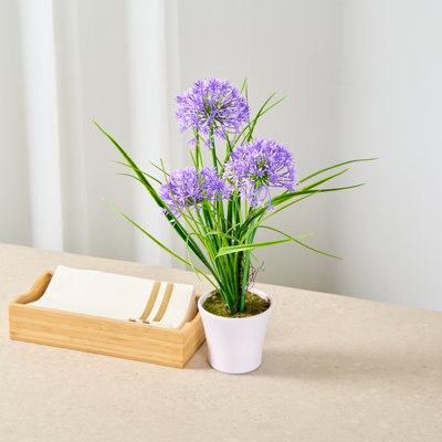 Restaurantware-4 x 14 Inch Artificial Allium Flowers, 12 Potted Fake Purple Flowers - 1 Bloom, Use As Table Centerpieces, Home Decor, Or Office Decor, Violet Plastic Faux Flowers, In Plastic Pots,