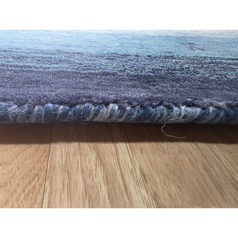 Handloomed Blue Gabbeh Tribal Wool Area Rug, 2' x 8'