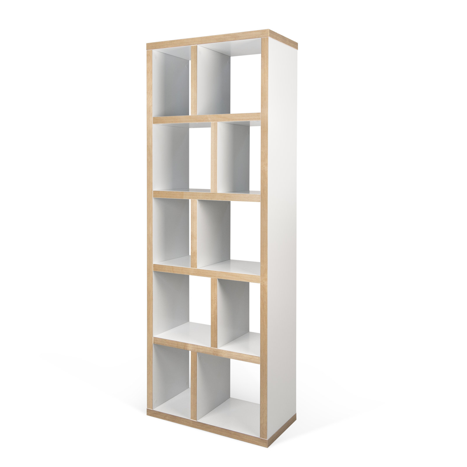 Stetson Bookcase, (5 Shelves) 78" H x 28" W x 13" D, Pure White / Plywood Edge