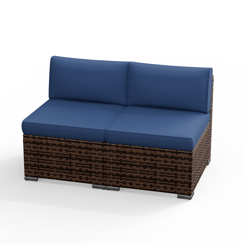 2 Piece Rattan Sectional Seating Group With Cushions, Navy