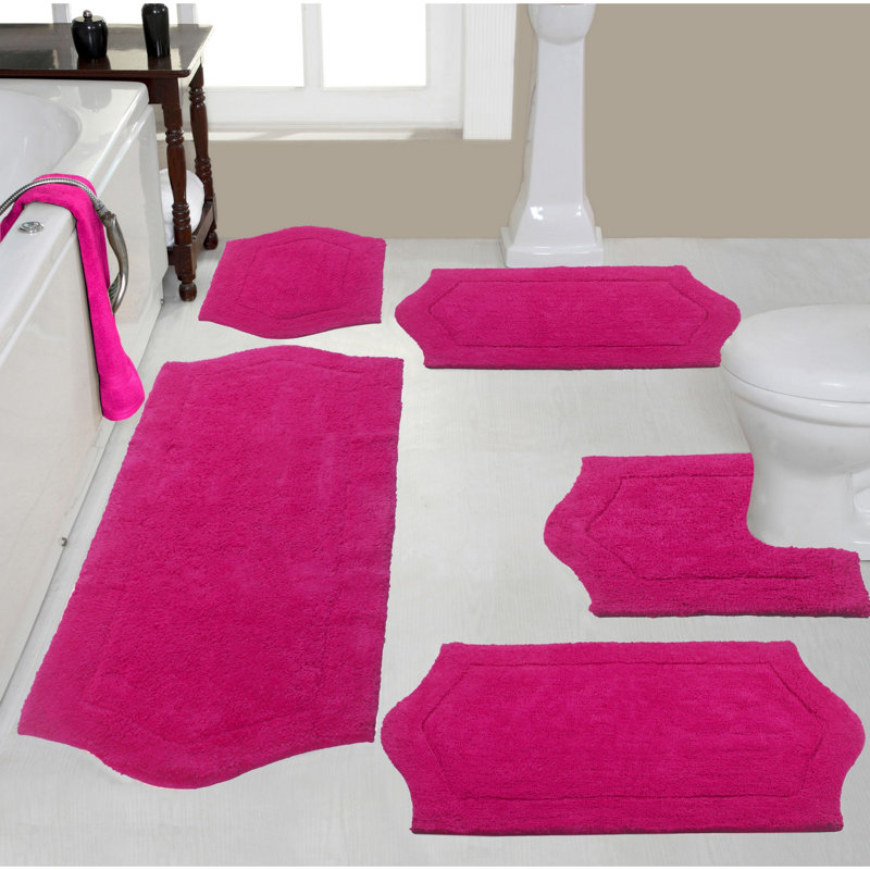 Morissette 100% Cotton Bath Rug, Quick Dry, Machine Washable, Non-Slip, Ultra Absorbent - 5 Piece Set, Hot Pink