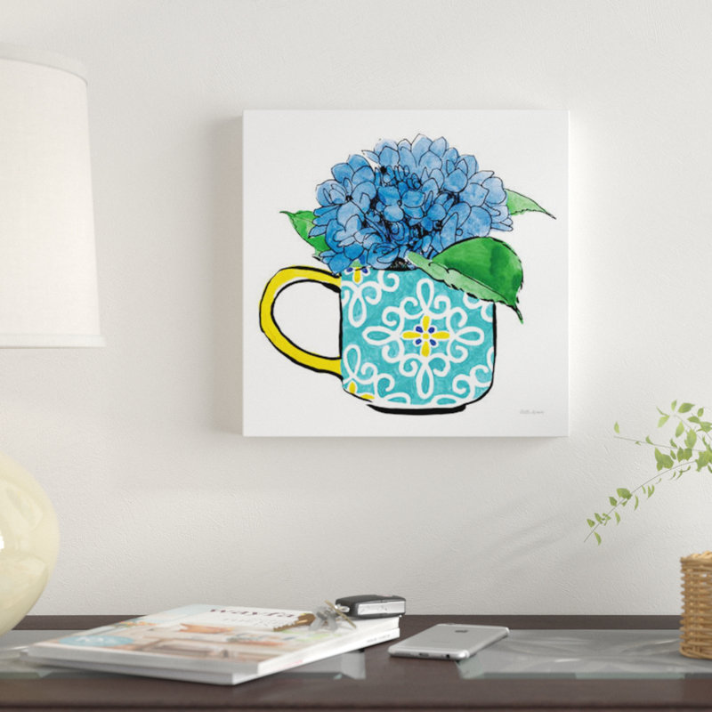 « floral tasses iii », reproduction sur toile, H 26 po x l 26 po x P 1,5 po, Pas de tapis, Papier d'art encadré noir