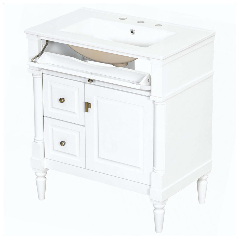 Lavabo de salle de bain autoportant, White, 30"
