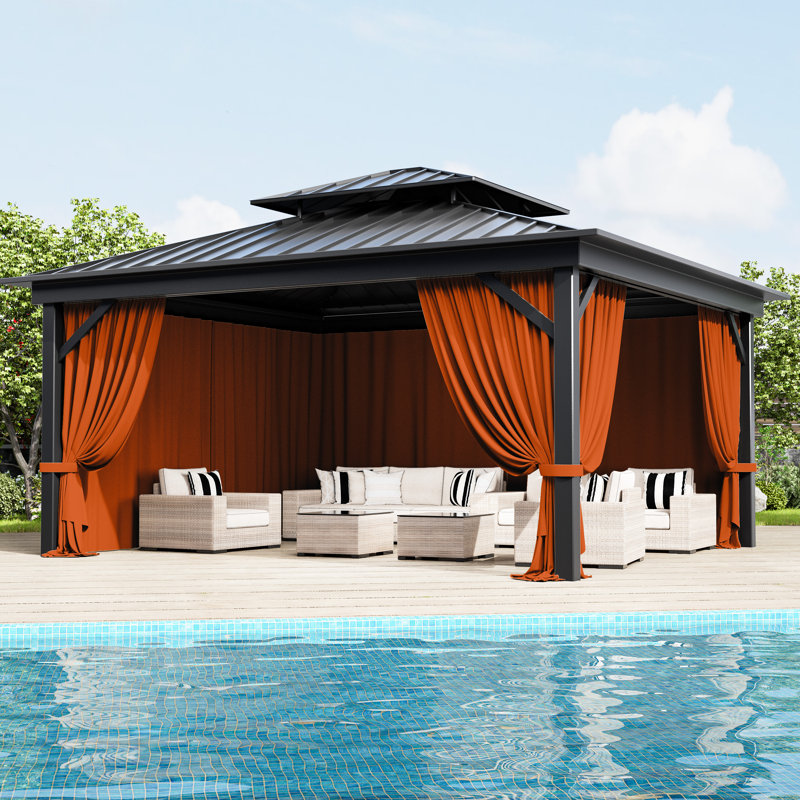 4-Panels Sidewall Curtains For Gazebo, Only Curtains, 78.74" H x 144" W x 120" D, Orange