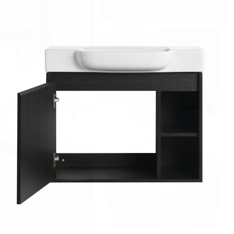 Meuble-lavabo mural de 28 pouces avec lavabo en céramique blanche et porte à fermeture en douceur, peu encombrant et élégant