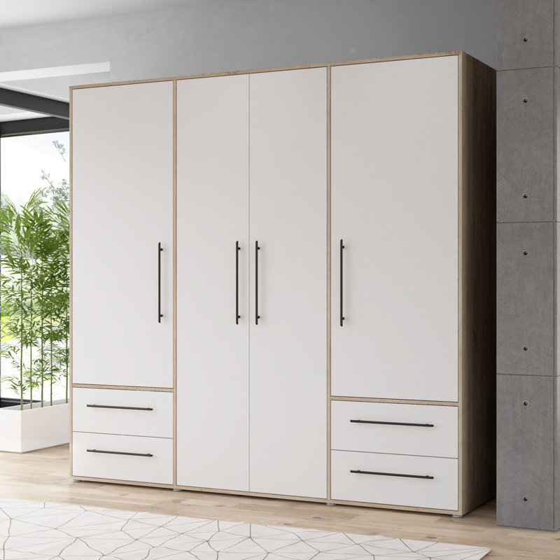 Minija 4 Door Manufactured Wood Wardrobe, Sonoma Oak/White
