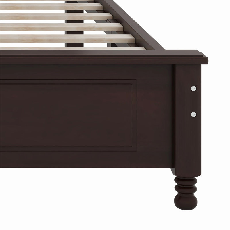 Lit plateforme en bois et deux tables de chevet, Grand, Noyer foncé