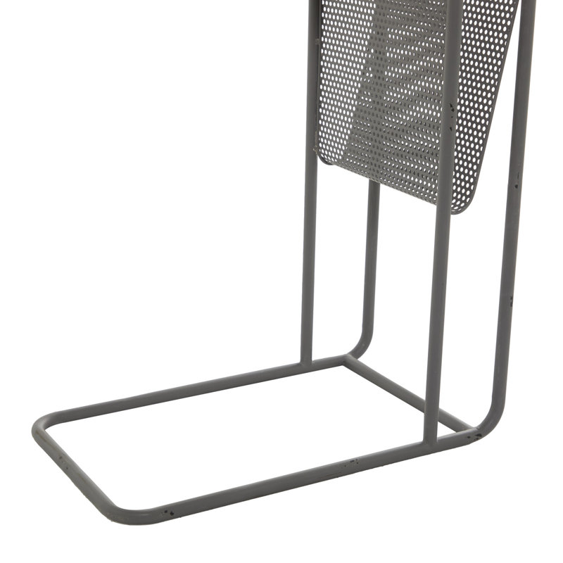 Metal Side End Gray Accent Table with Brown Wood Top and Storage