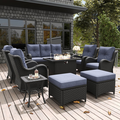 Ensemble de mobilier d'extérieur 10 pièces avec foyer 44 po LayinSun