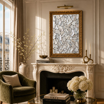 White Mother of Pearl Shell Mosaic Texture Canvas Wall Art