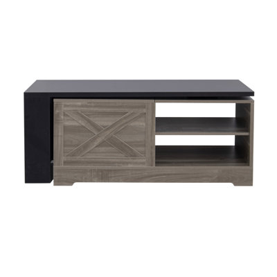 Farmhouse  Lift Top Coffee Table With Barn Doors, Wood Rectangle Center Table With Large Hidden Storage Space And Open Cabinet, For Living Room, Bedroom, Home Office