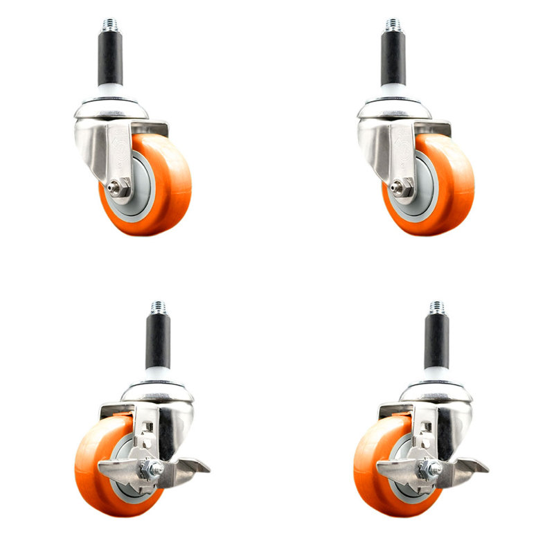 Ensemble de roulettes extensibles 3,5 pouces 3,5 pouces 3 pièces 316SS, Orange