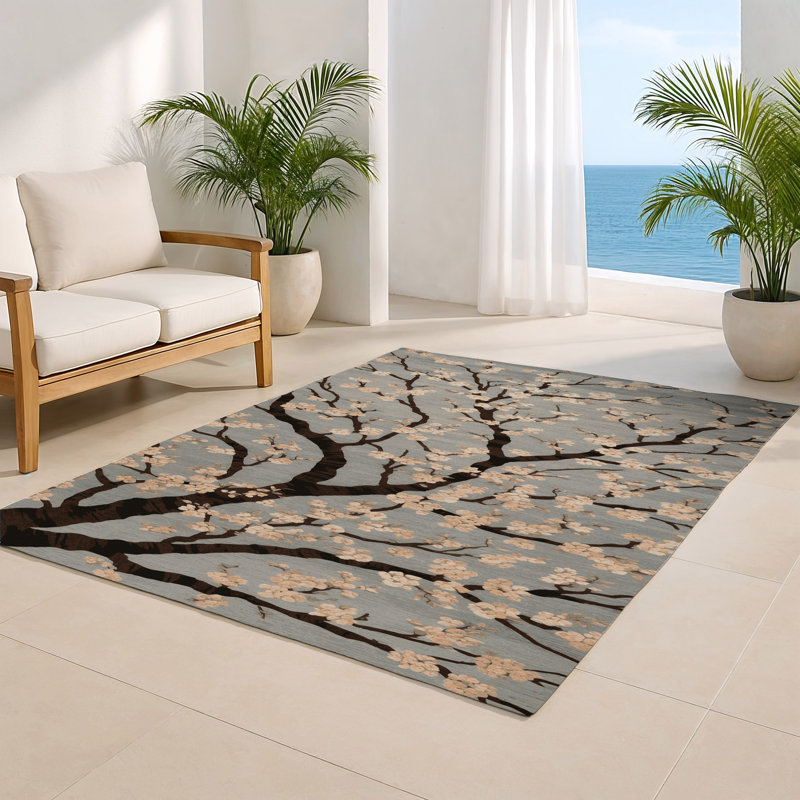 Botanical Gray Indoor and Outdoor Area Rug, Rectangle 2' x 3'