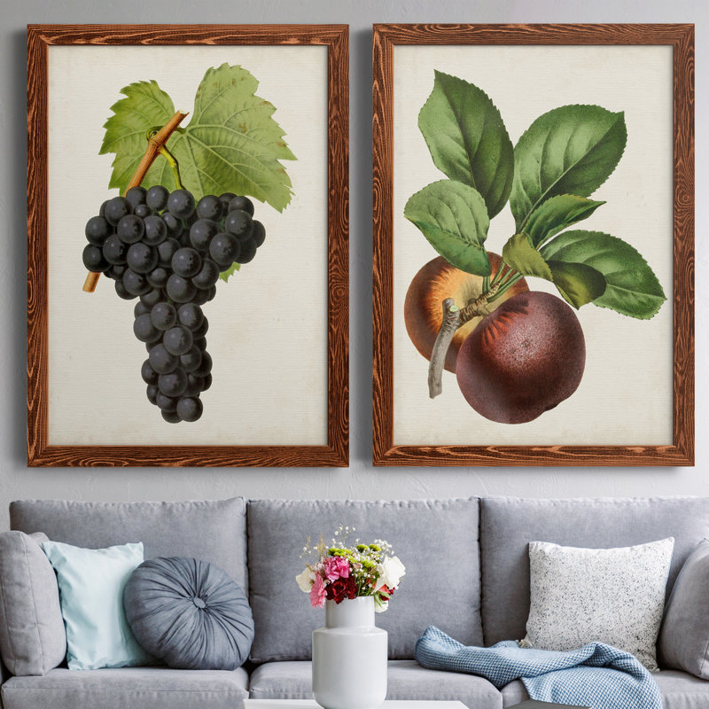 Antique Fruit VIII - Ensemble de 2 reproductions d'art sur toile, H 31,5 po x l 47 po x P 1,5 po, Toile avec cadre érable