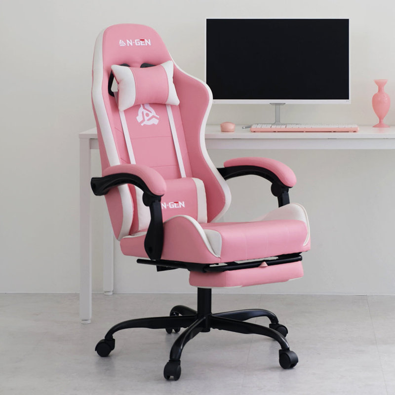N-GEN Adjustable Reclining Ergonomic Faux Leather Swiveling PC & Racing Gaming Chair, Pink