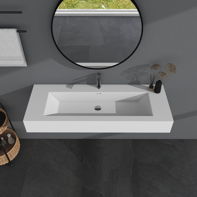 48'' Rectangular Stone Resin Bathroom Sink Wall-Mounted Vessel Sink