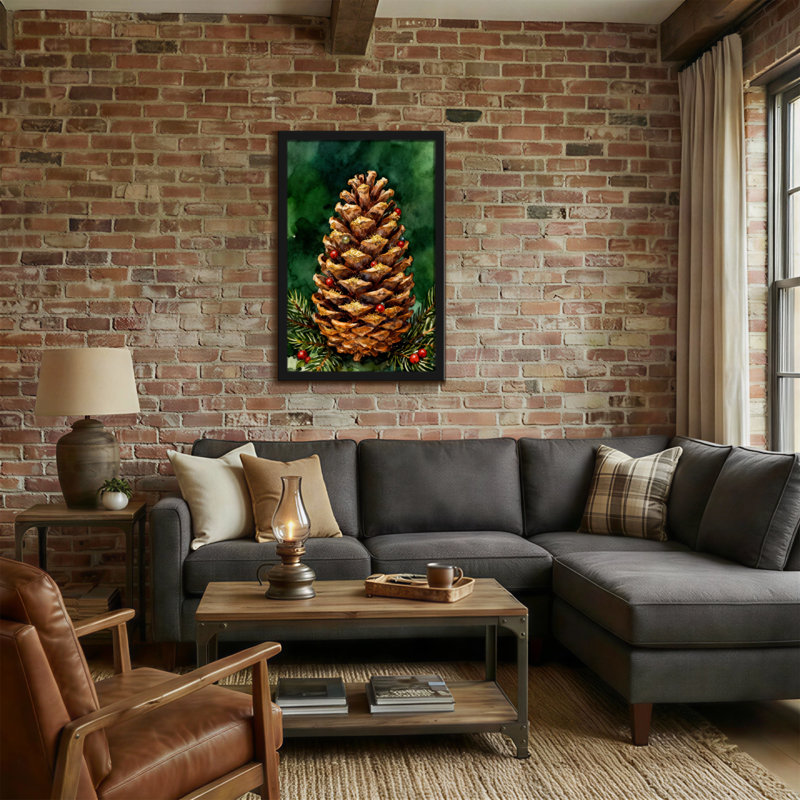 Christmas Pine Cone With Berries And Greenery
