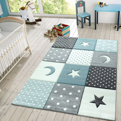 Tapis gris / bleu à motif géométrique Lewiston