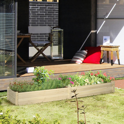 Ensemble de lit de jardin en bois de 8 x 2 pi avec 2 sections de jardinières à drainage automatique, idéal pour le jardinage de légumes et de fleurs, de compartiments en sapin massif d'aspect rustique, de fleurs de fines herbes et de légumes