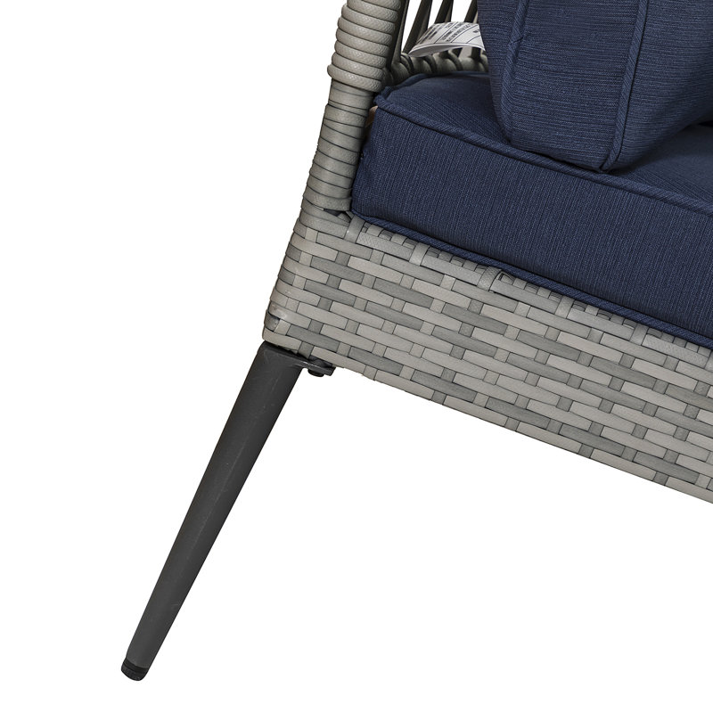 Ensemble de conversation modulaire en rotin avec coussins 5 pièces Jordayn (ensemble de 4), Bleu marine