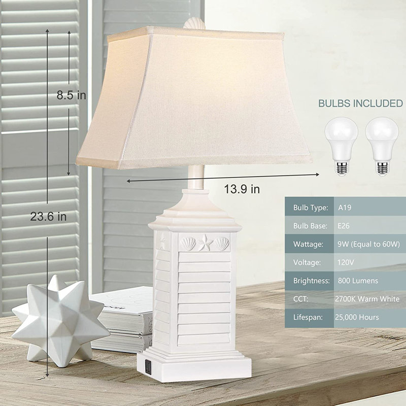 Lampe de table USB en résine Baraona, Blanc