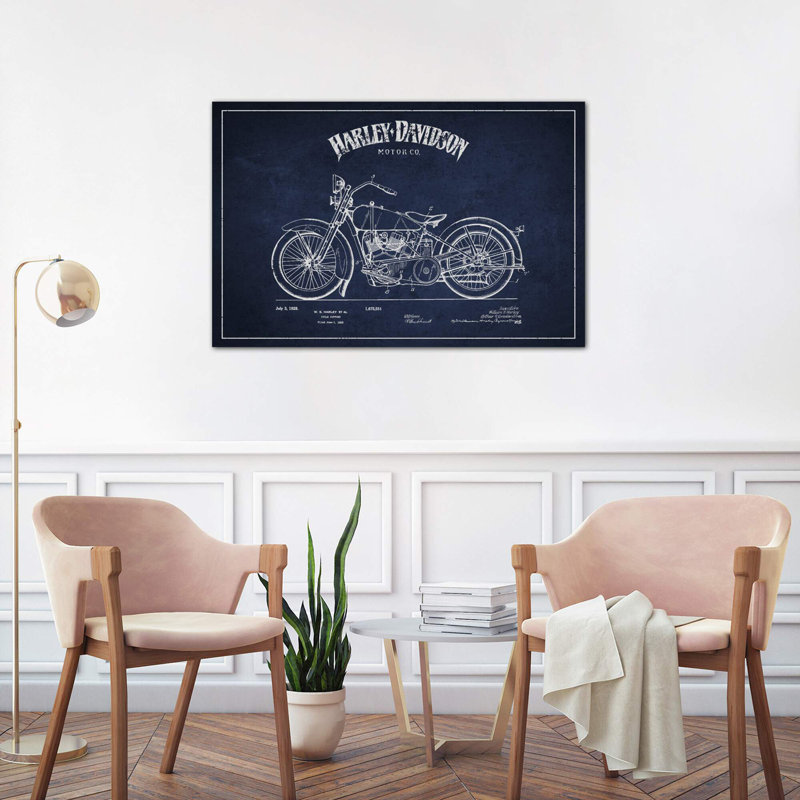Harley-Davidson Navy Blue Patent Blueprint - Wrapped Canvas Print, 101.6 cm H x 66.04 cm W x 1.91 cm D