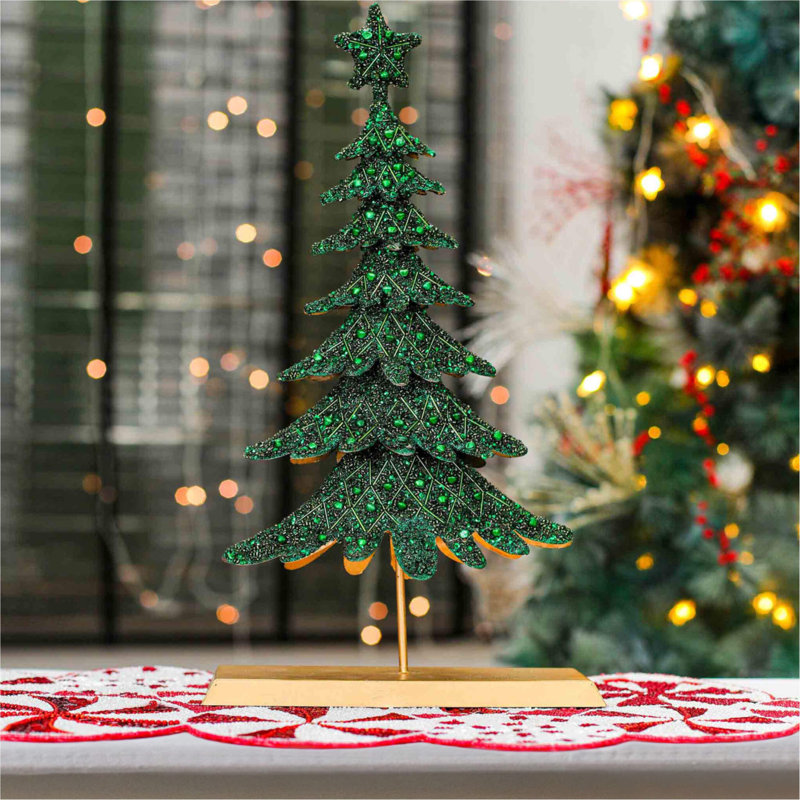 Arbre de table de Noël Dickens, Vert / or