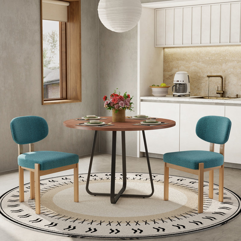 43.3" Round Dining Table Set For 2-4, Modern Kitchen Table With Metal Base, MDF Tabletop & Chenille Upholstered Chairs, Multi-Purpose Dining Set For Dining Room, Kitchen, Breakfast Nook, Small Space