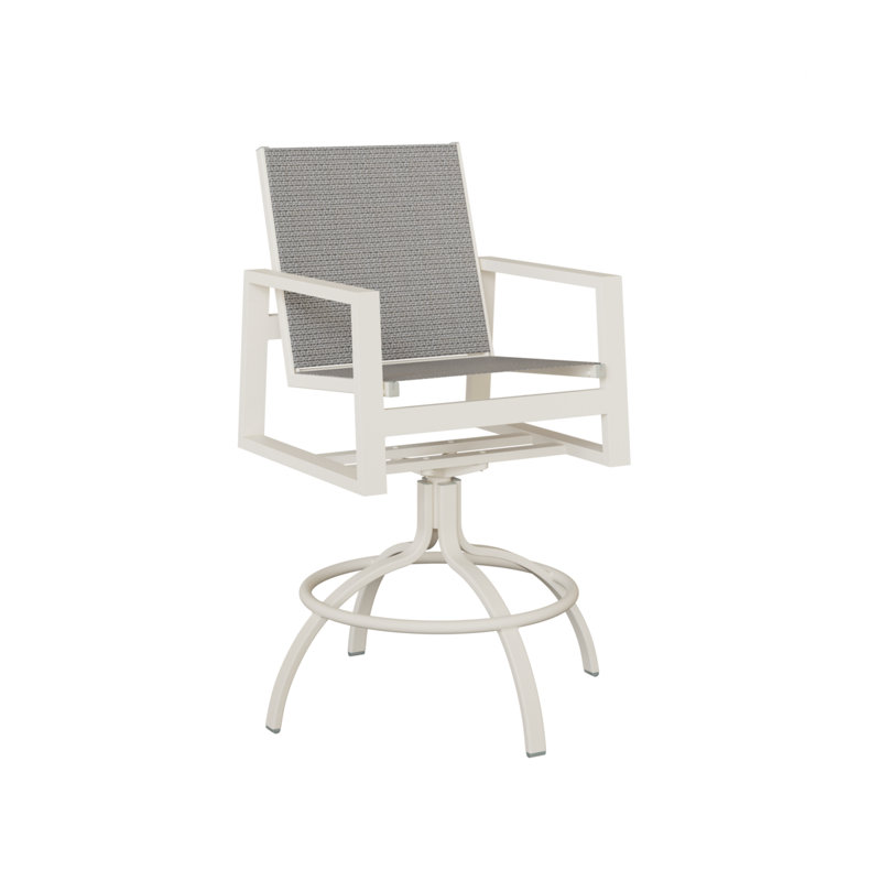 Berlin Gardens Vida Aluminum Swivel Bar Chair With Sling Fabric, Jazzy Raven, Matte White