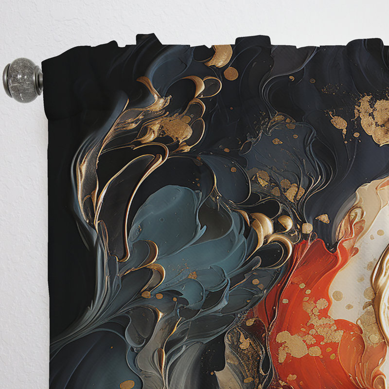 Rouge et or Marble Fire VI - Rideau abstrait obscurcissant avec peinture abstraite - 1 panneau, L 52 po x L 63 po