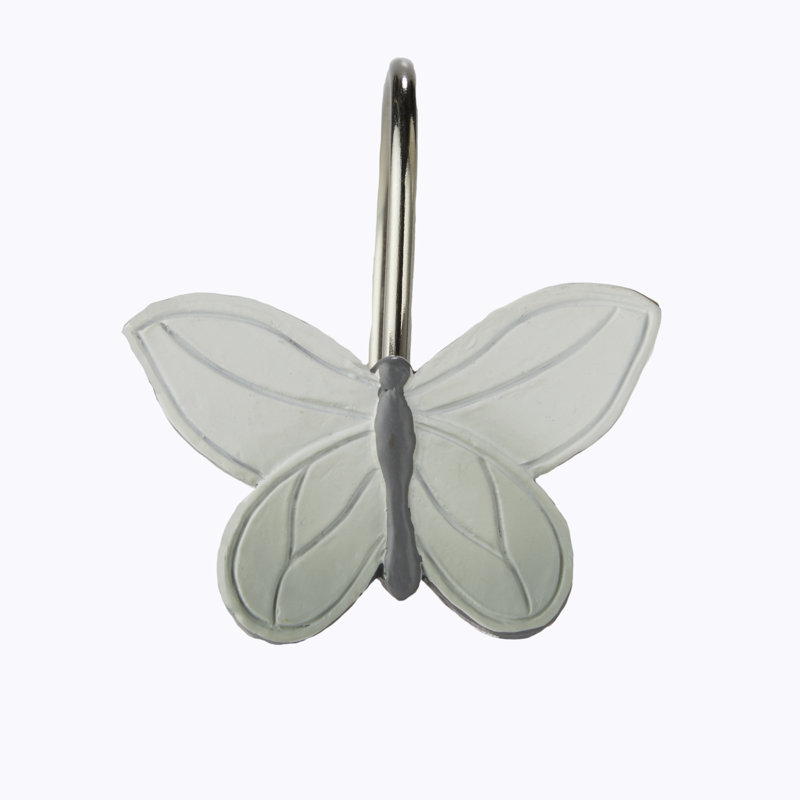 Butterfly Painted Resin Shower Curtain Hook Set, 12 Pieces
