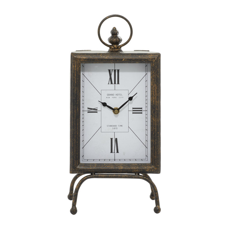 Rustic Analog Metal Mechanical Tabletop Clock in Black