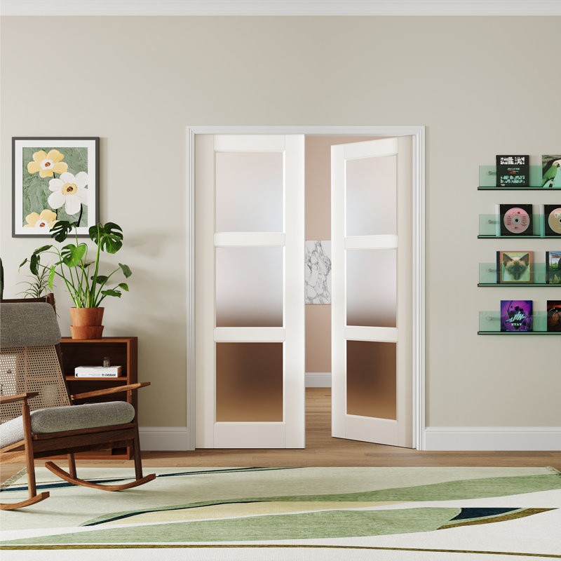 Dalle de porte intérieure en bois apprêté blanc 80 po H 3-Lite, 48 po x 80 po, 2