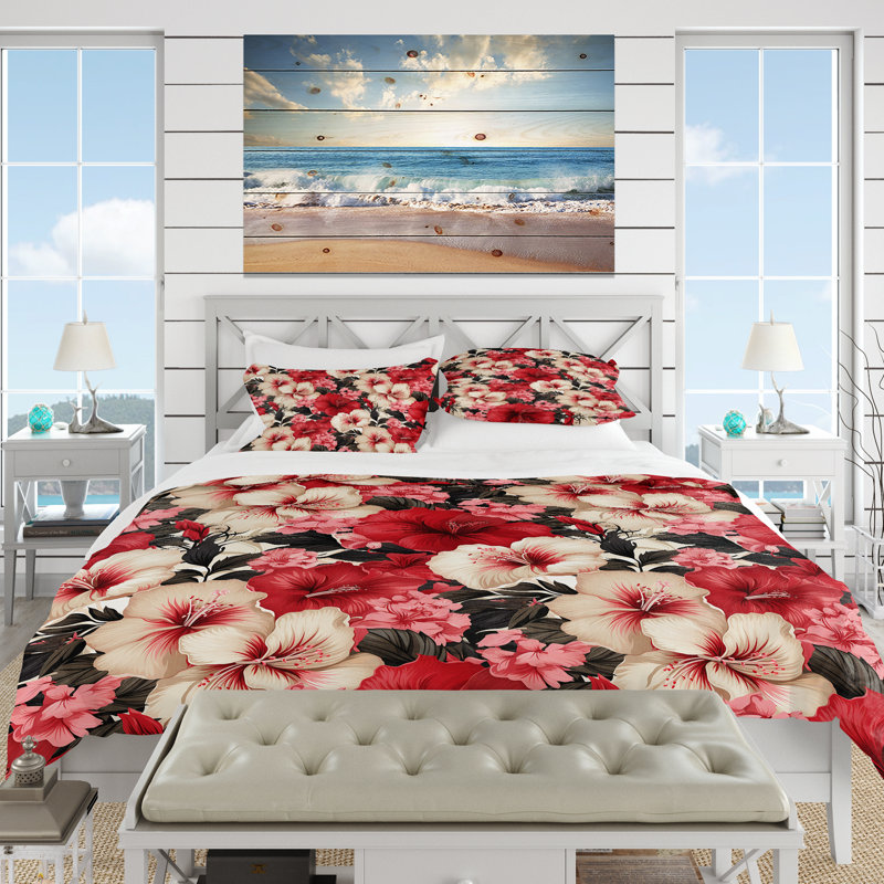 Literie Hibiscus Romance, Housse de couette pour très grand lit et 2 très