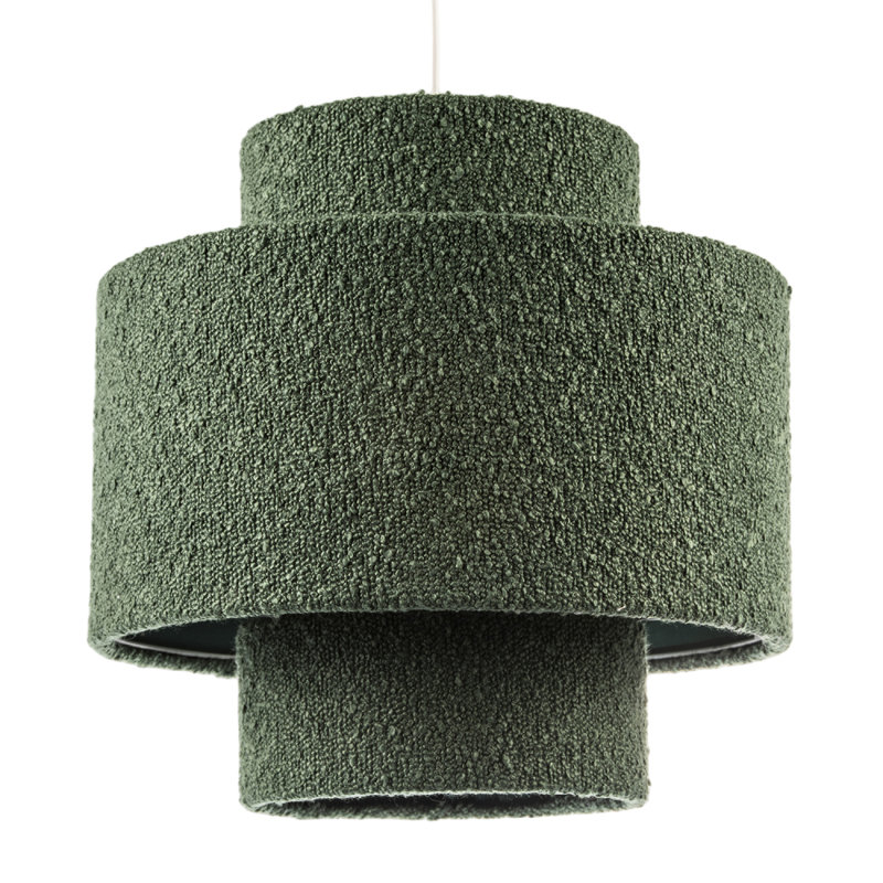 Modern Tiered Pendant Shade In Luxurious Forest Green Boucle Fabric By 
