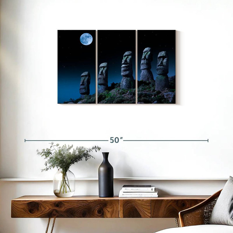 Lilie pleine lune sur statues Moai, H 20 po x l 33 po