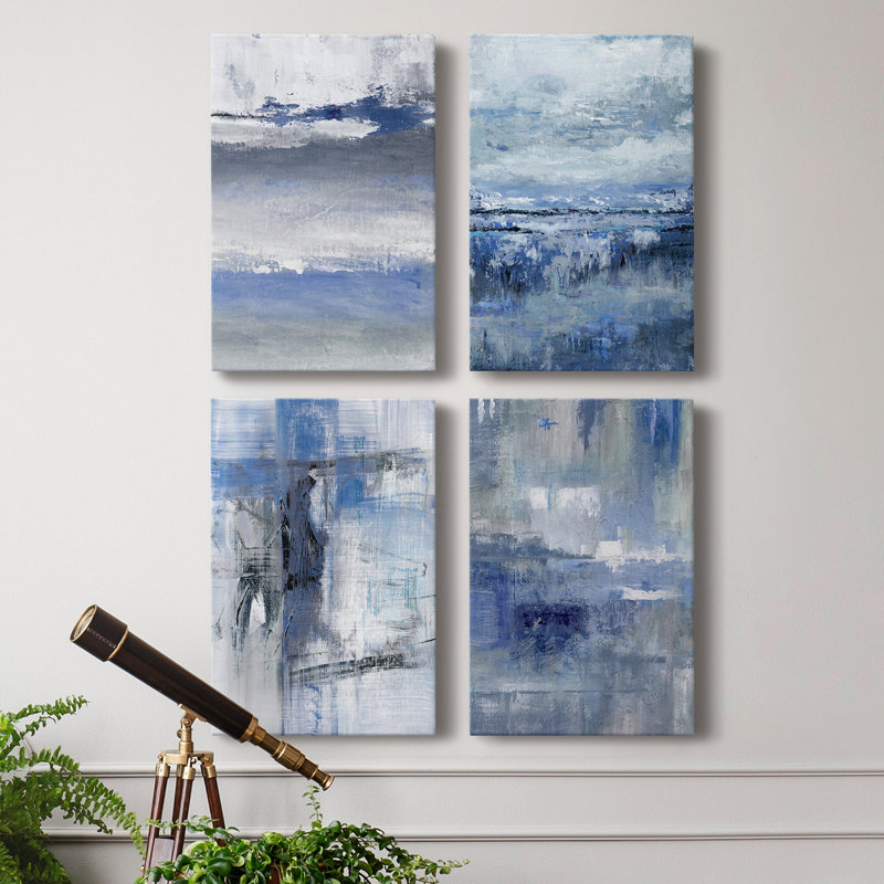 «Soft Solace Indigo», ensemble de 4 toiles tendues, H 60 po x l 160 po x P 4 po