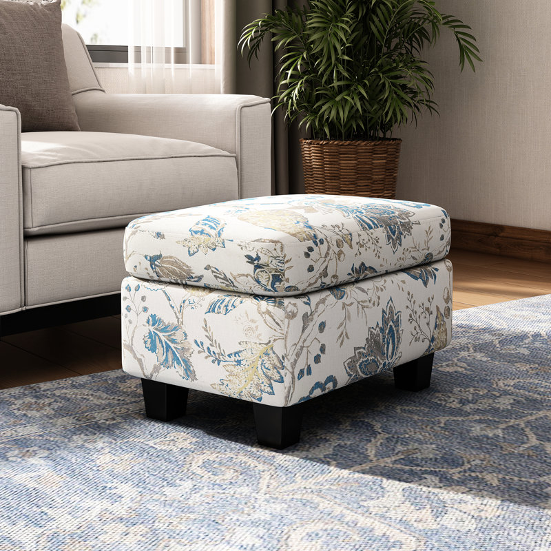 Élégant beige et bleu avec des pieds en bois de bouleau à revêtement lisse pour décorer l'intérieur de la maison Repose-pieds rembourré confortable ou table d'appoint dans l'espace de vie