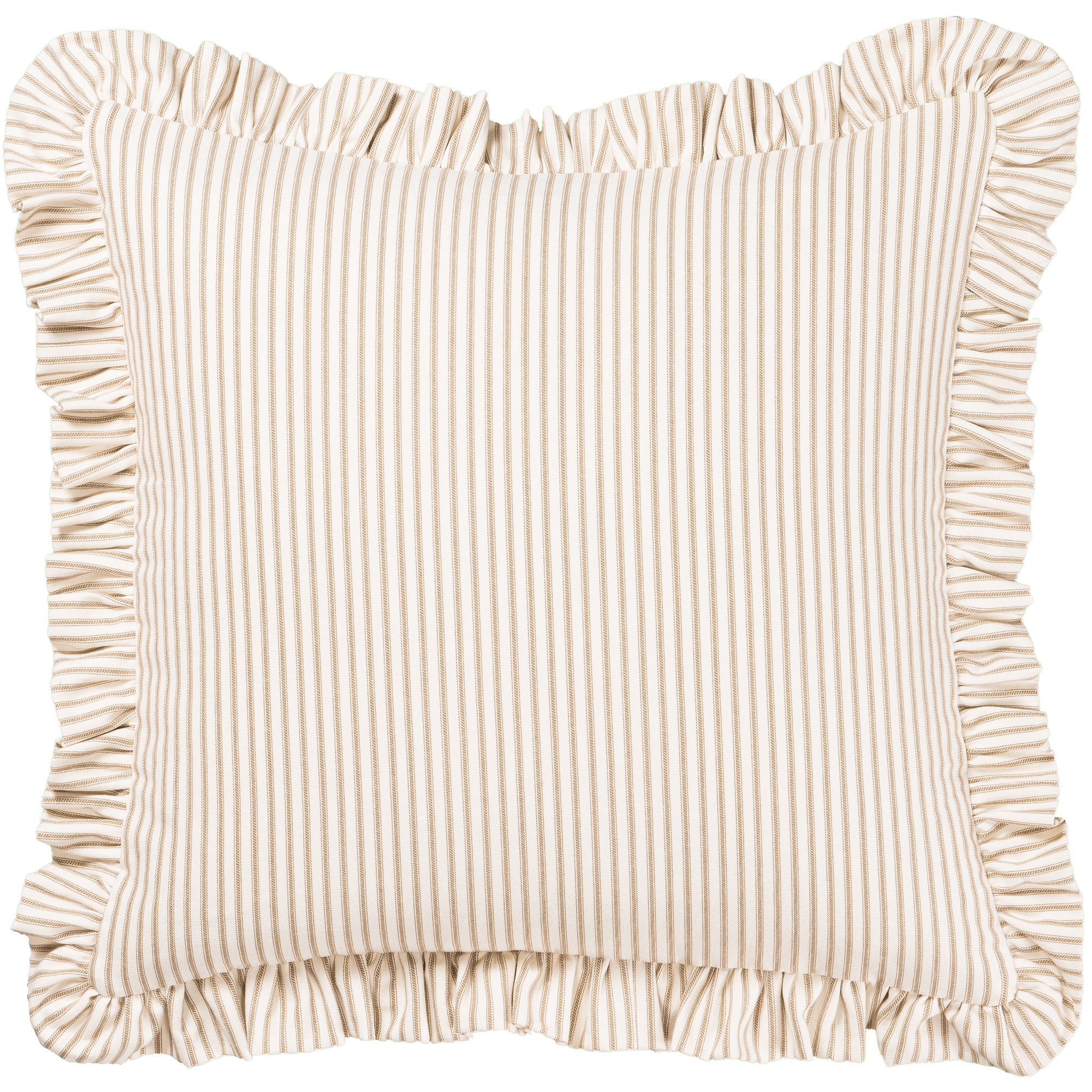 Birch Lane Ticking Stripe Ruffled Accent Pillow, Brown, Feather