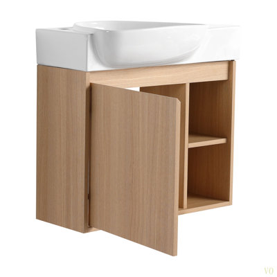 Meuble-lavabo mural de 26 po avec lavabo en céramique et porte à fermeture en douceur, emballage KD