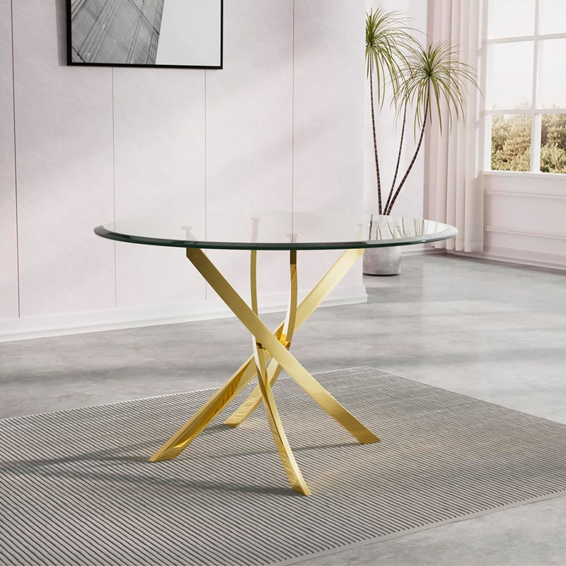 Table de salle à manger à piédestal Gupton, 29,5 po H x 36 po L x 36 po l, Doré