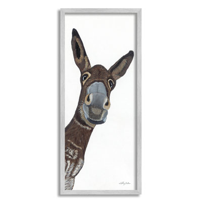 " Donkey Peering Happily Casual Farm Animal Portrait " Graphic Art Print