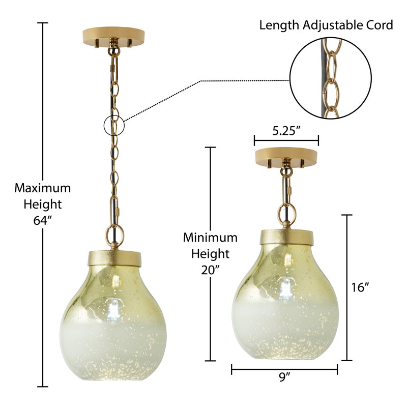 9"W Matika 1-Light Ombre Mercury Glass Bell Pendant