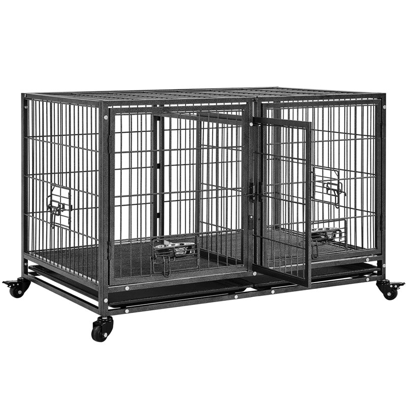 Danimir 42.5″ W Rolling Dog Crate W/ Divider 2 Pull-out Trays